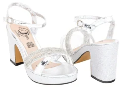 Sandalia Vestir Fiesta Graduación Para Mujer Moda Tacón Plata Joza 02930-03507