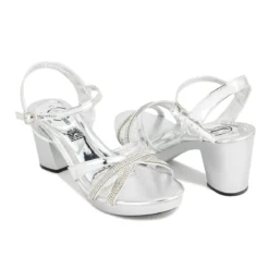 Zapatilla Elegante Fiesta Graduación Tiras Brillo Plata Para Mujer Joza 05412